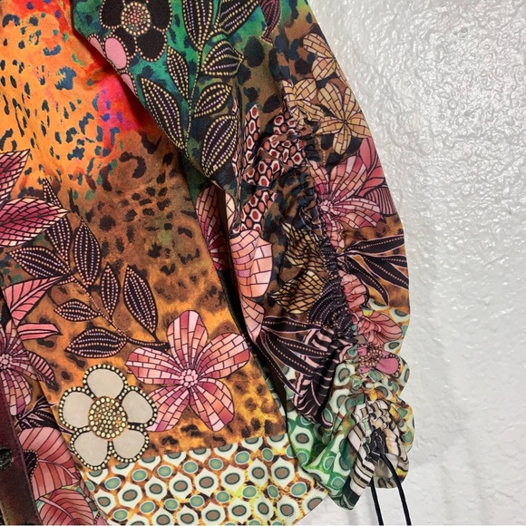 IQ Paris Floral Animal Print Button Up Scrunch Sleeve Blouse Size Medium - Picture 12 of 12
